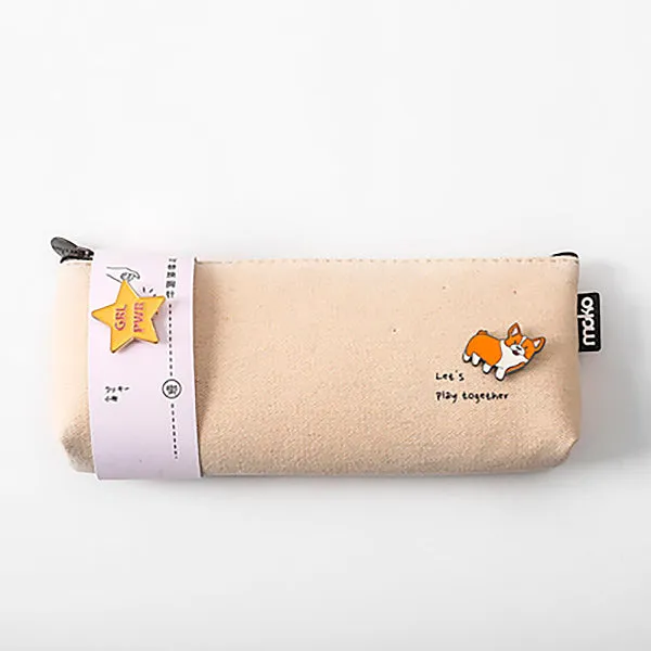 Canvas Pencil Pouch with Brooch