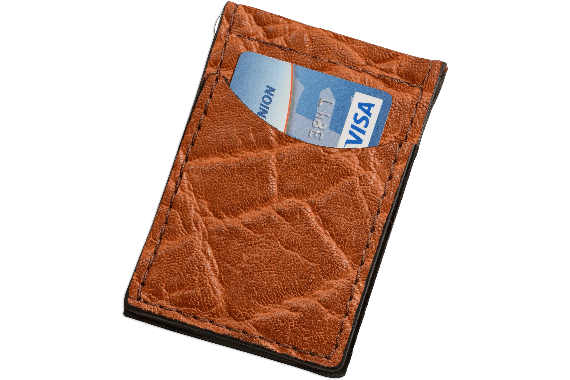Caramel Brown Elephant Bifold Slim Profile Wallet With Money Clip