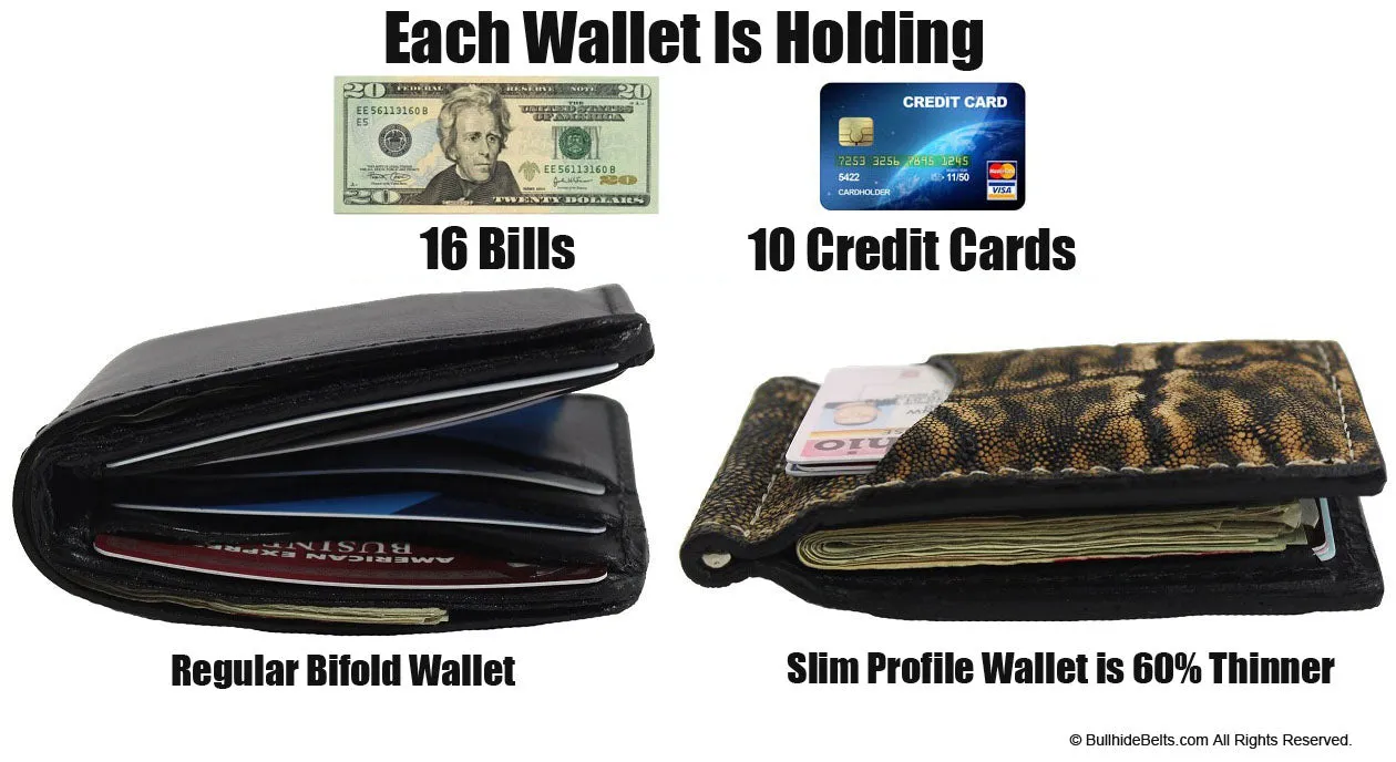 Caramel Brown Elephant Bifold Slim Profile Wallet With Money Clip
