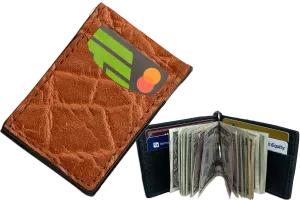 Caramel Brown Elephant Bifold Slim Profile Wallet With Money Clip