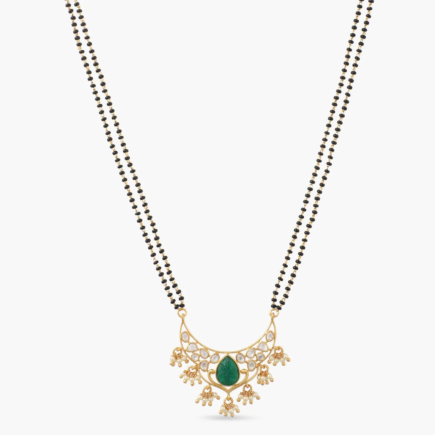 Carved Green Moissanite Silver Mangalsutra Necklace