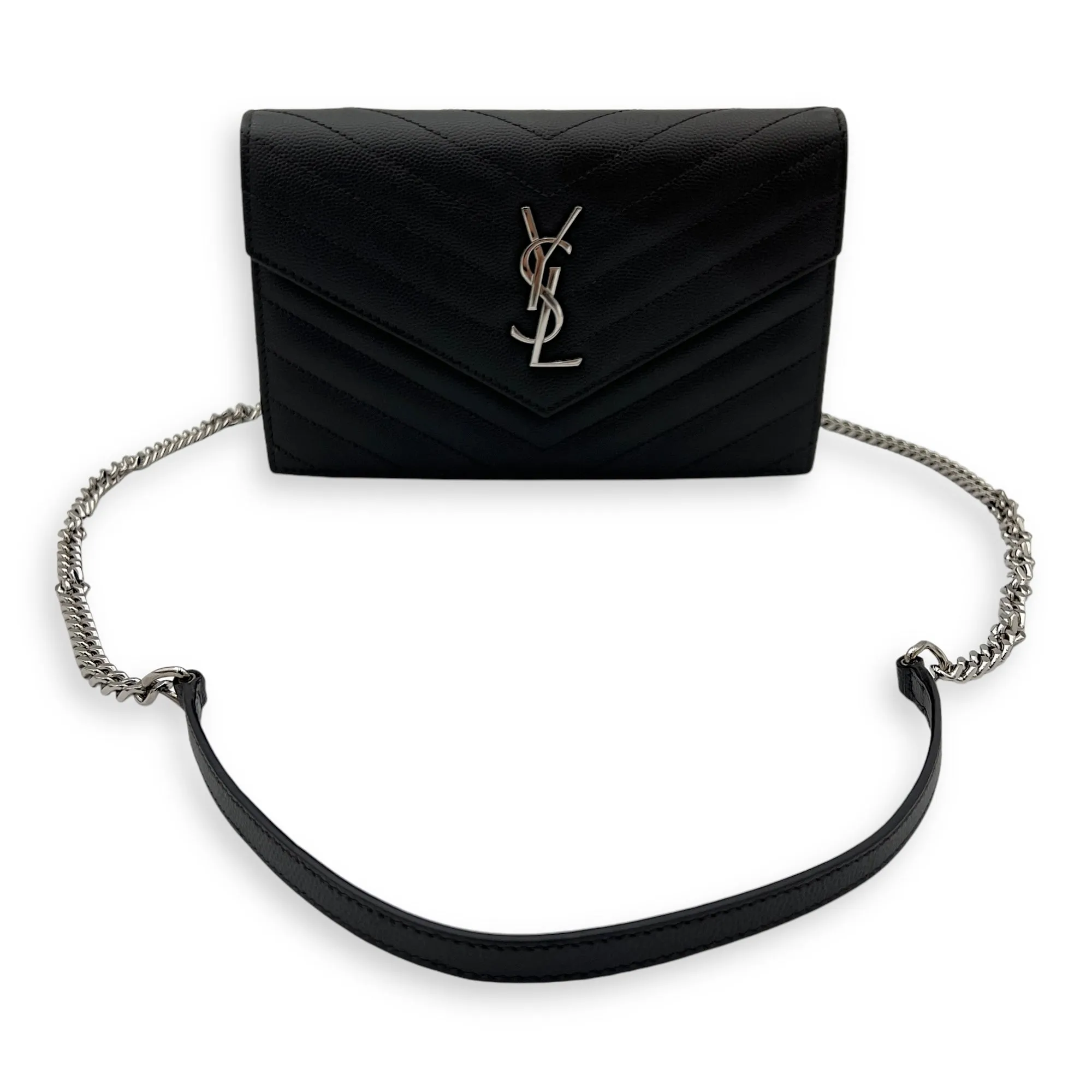 Cassandre Wallet On Chain Grey in Calfskin, Silver hardware