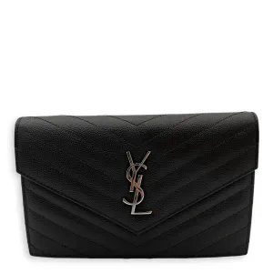 Cassandre Wallet On Chain Grey in Calfskin, Silver hardware
