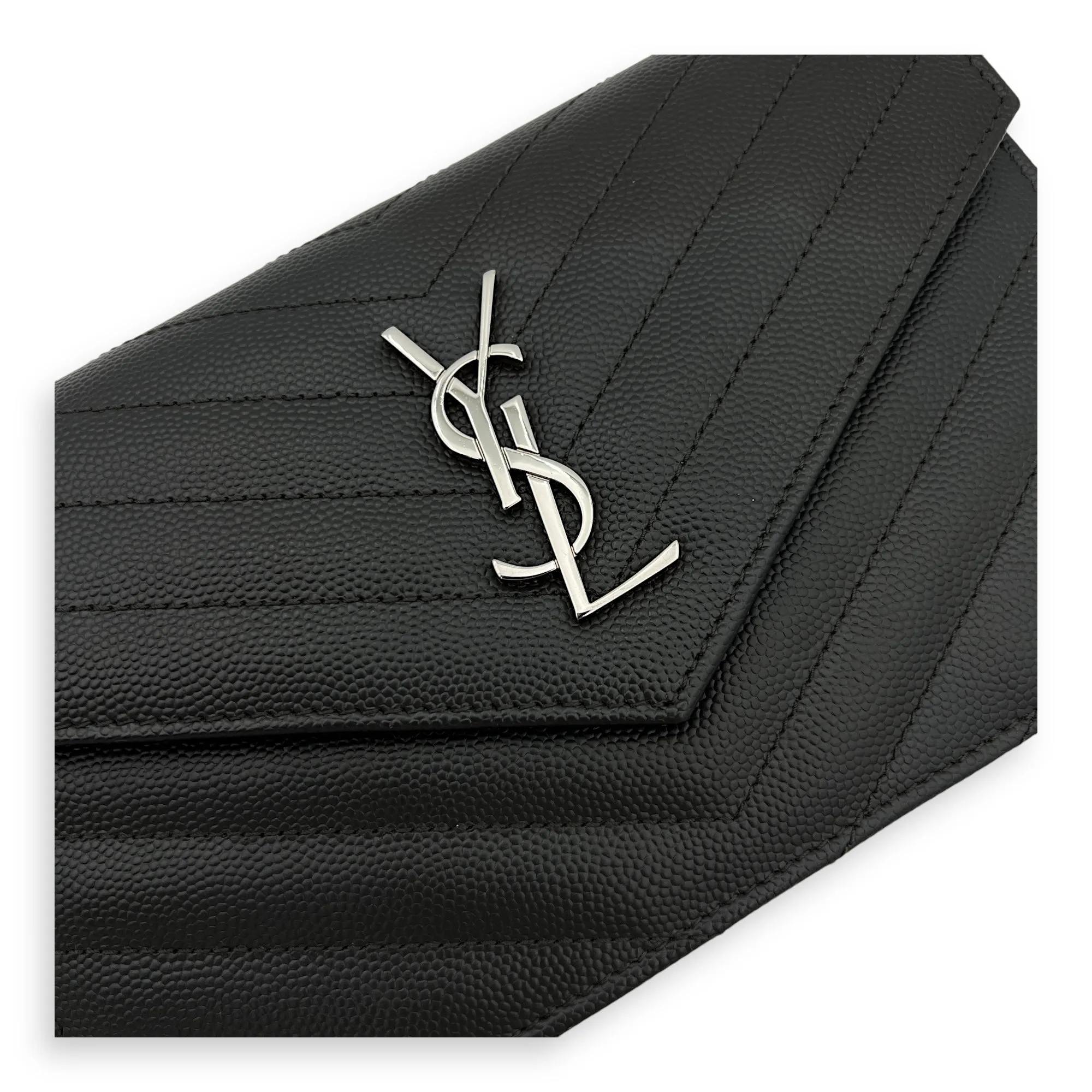 Cassandre Wallet On Chain Grey in Calfskin, Silver hardware