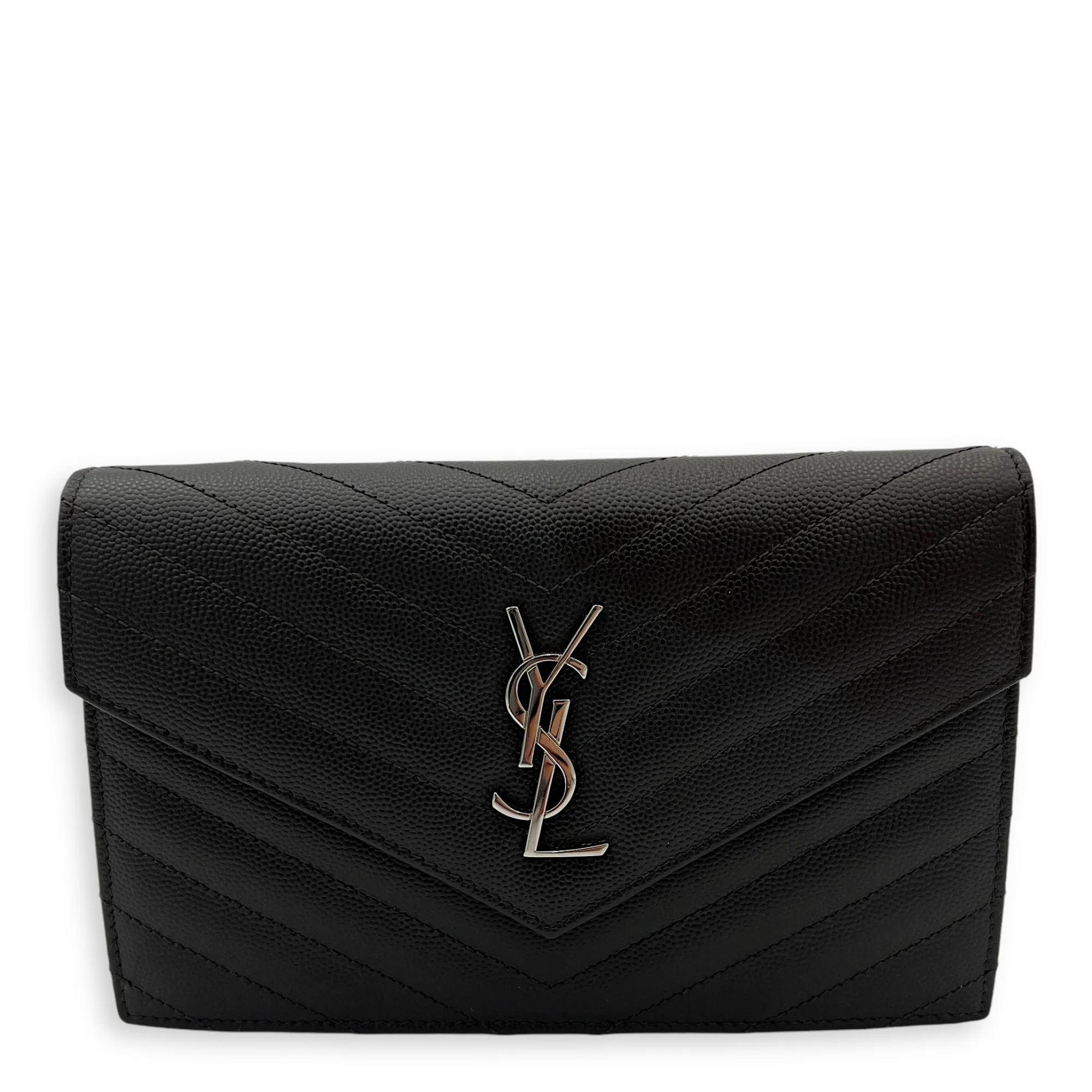 Cassandre Wallet On Chain Grey in Calfskin, Silver hardware