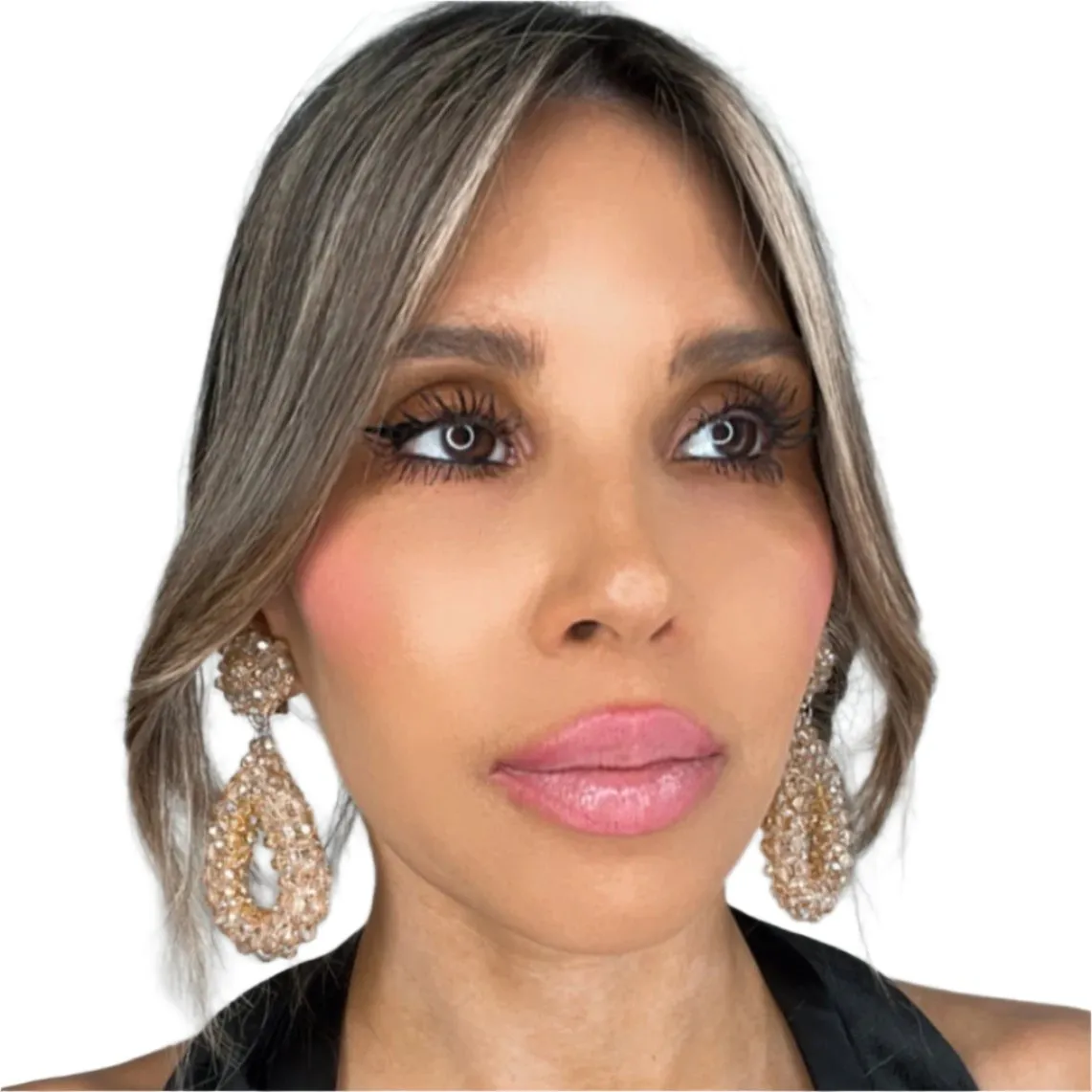 Champagne Crystal Teardrop Statement Clip On Earring