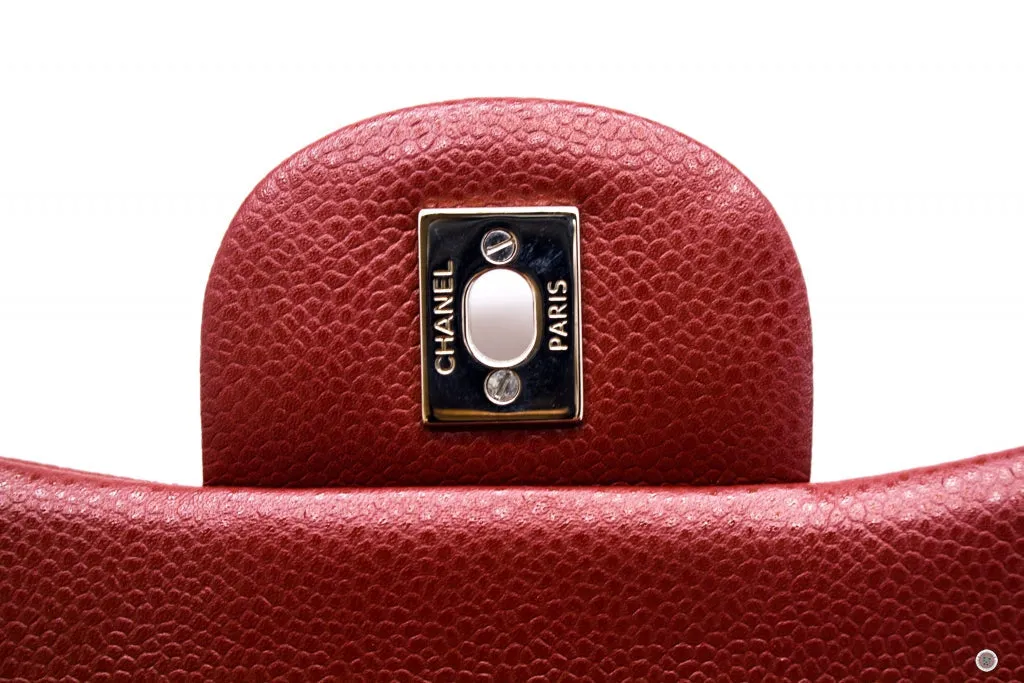 Chanel A58600 Classic CC Red Caviar Jumbo Shoulder Bags Shw