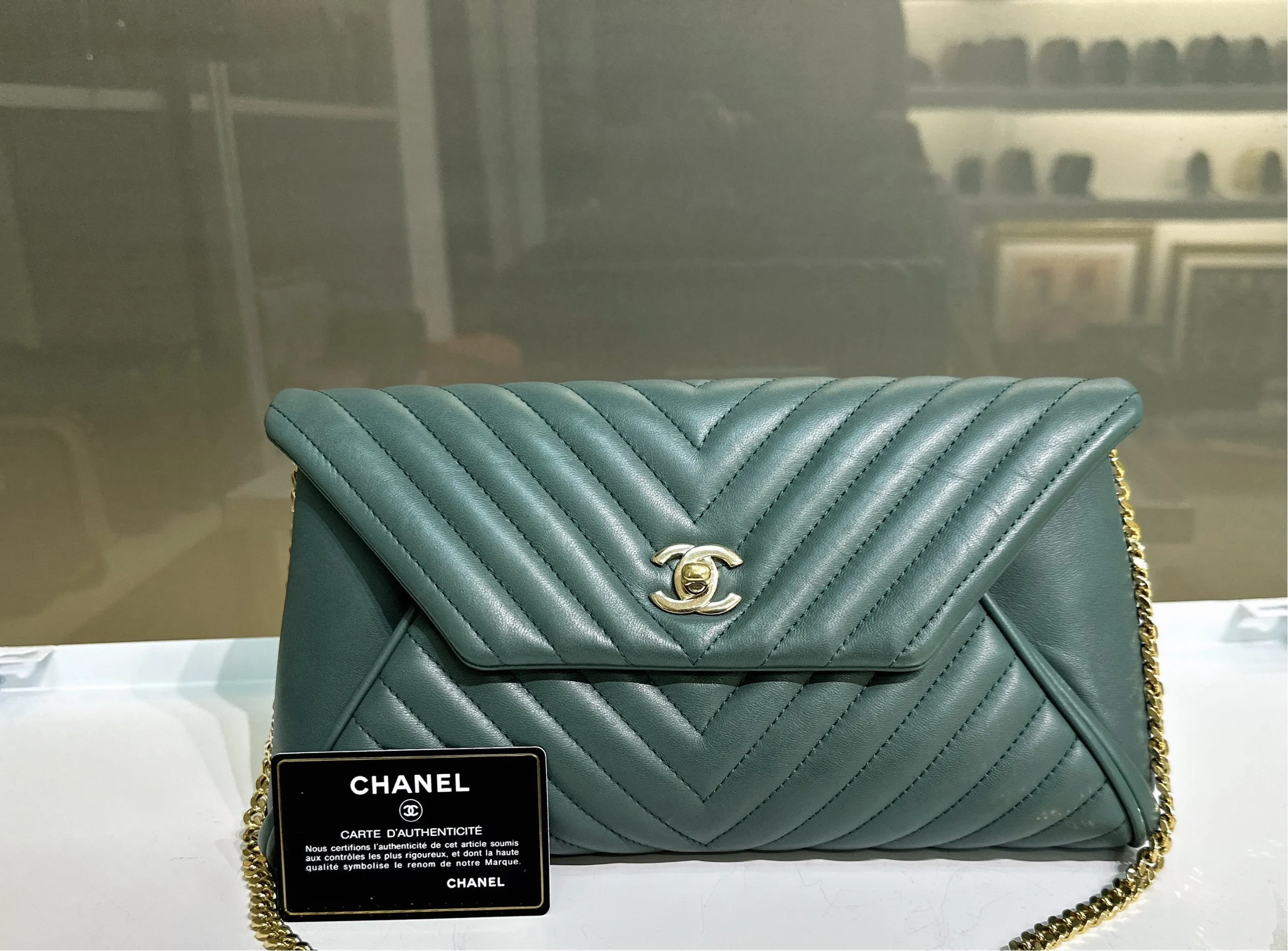 Chanel Cluth Green Bag