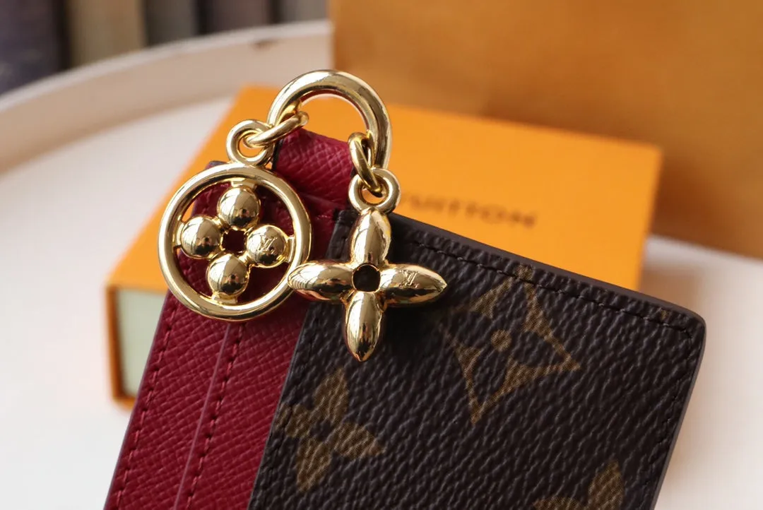 CHARM CARD HOLDER BROWN BURGUNDY MONOGRAM CANVAS