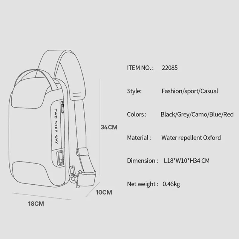 Chest Bag New Men Crossbody Bag Waterproof Shoulder Bags USB Charging