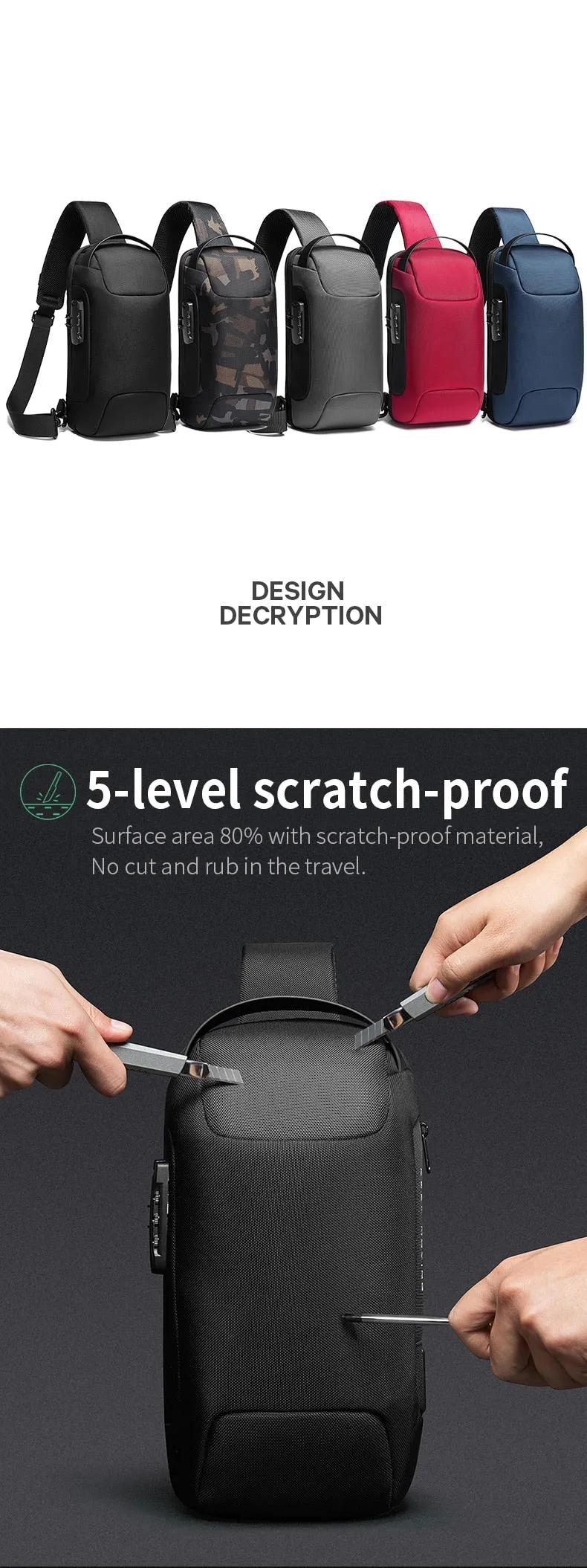 Chest Bag New Men Crossbody Bag Waterproof Shoulder Bags USB Charging