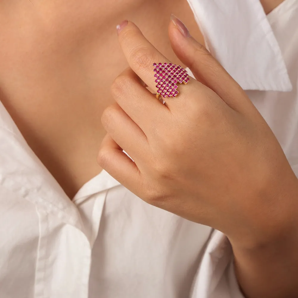 Chic Copper Heart Zircon Ring - Adjustable Light Luxury Jewelry for Women