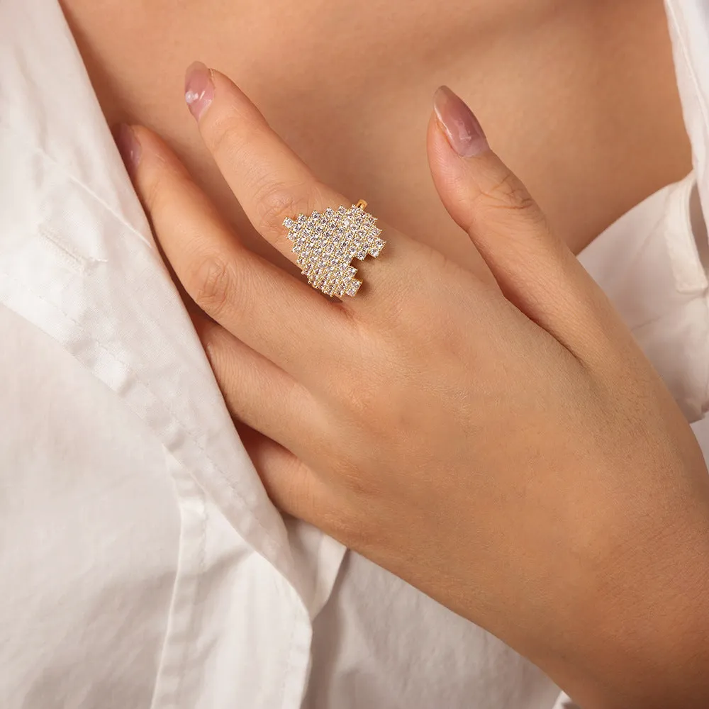 Chic Copper Heart Zircon Ring - Adjustable Light Luxury Jewelry for Women