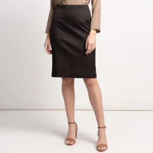 Chocolate Brown Poly Cotton Women's Straight Skirt