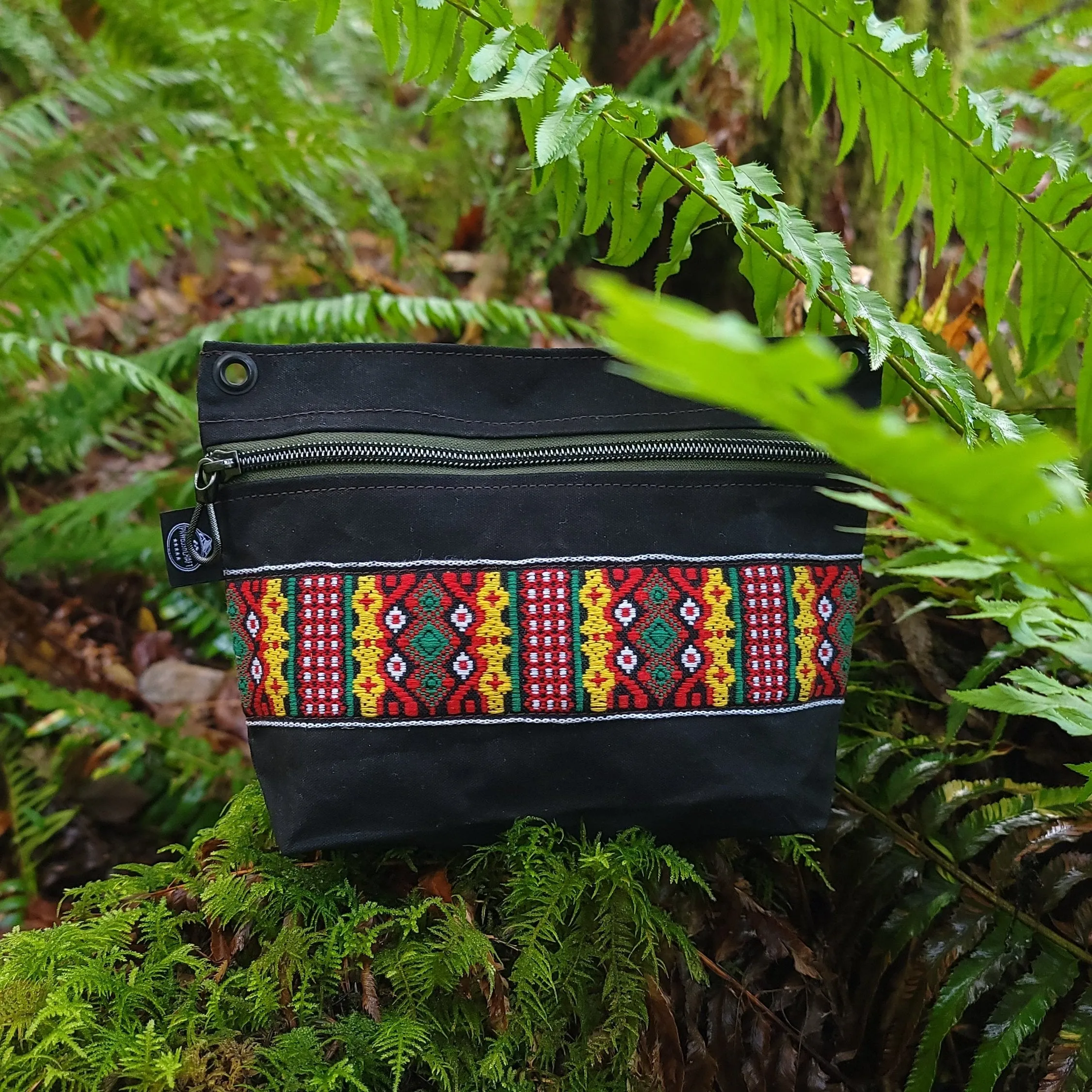 Chocolate Zipper Pouch with Vintage Trim