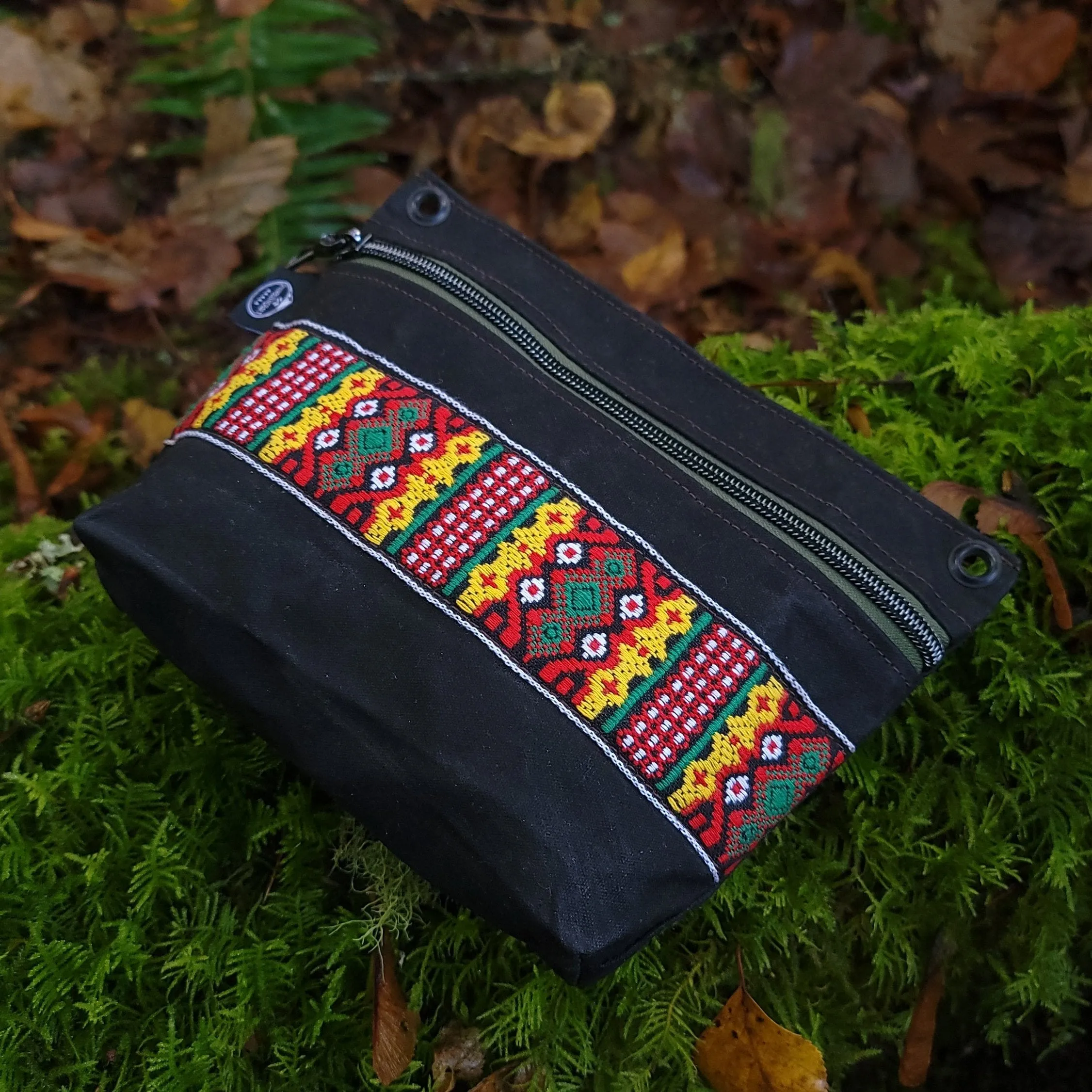 Chocolate Zipper Pouch with Vintage Trim