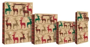 Christmas Tartan Reindeer Design Gift Bag - Red & Green Check - Medium