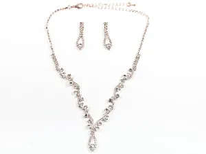 Classic Beautiful CZ Design Pink Gold Tone Earring Necklace Fashion Set