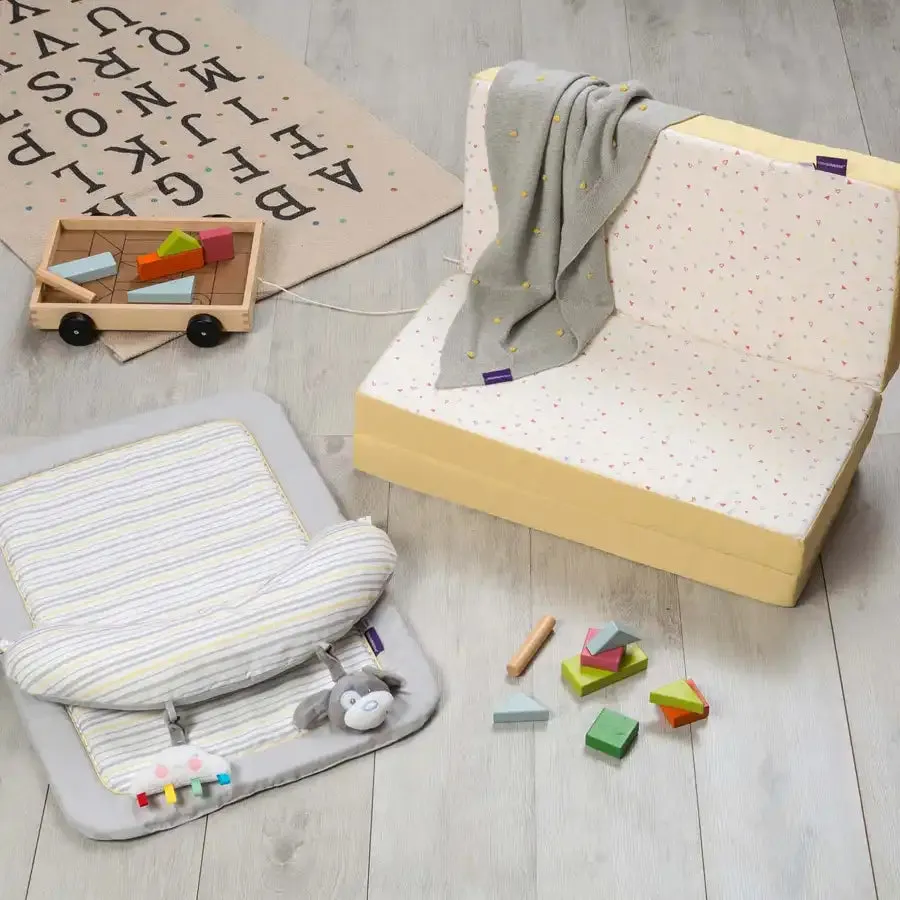Clevamama ClevaFoam Travel Cot Mattress - 3 in 1 Sleep, Sit & Play (White/Yellow)