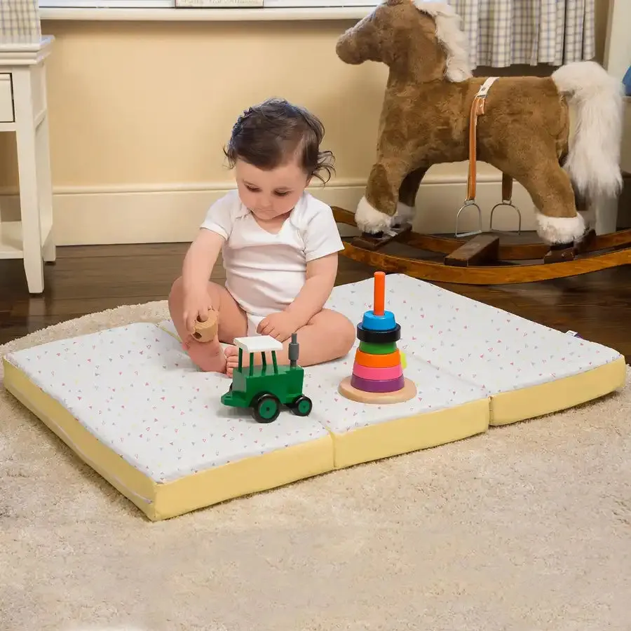 Clevamama ClevaFoam Travel Cot Mattress - 3 in 1 Sleep, Sit & Play (White/Yellow)