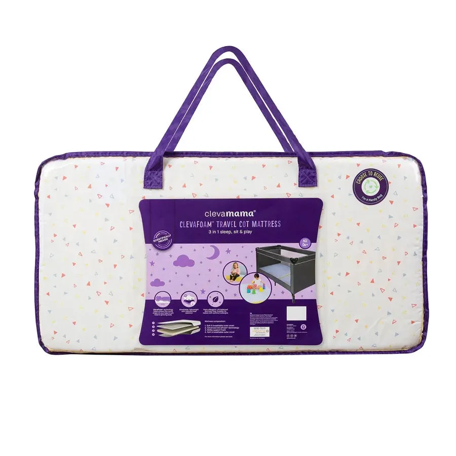 Clevamama ClevaFoam Travel Cot Mattress - 3 in 1 Sleep, Sit & Play (White/Yellow)