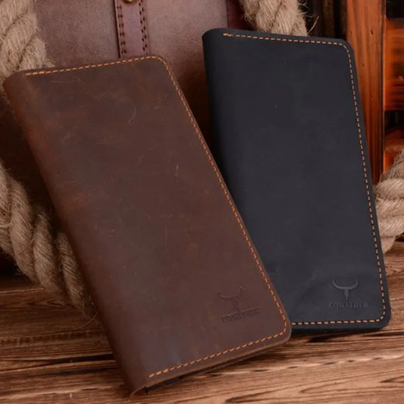COWATHER high quality cow genuine Crazy horse leather men wallets