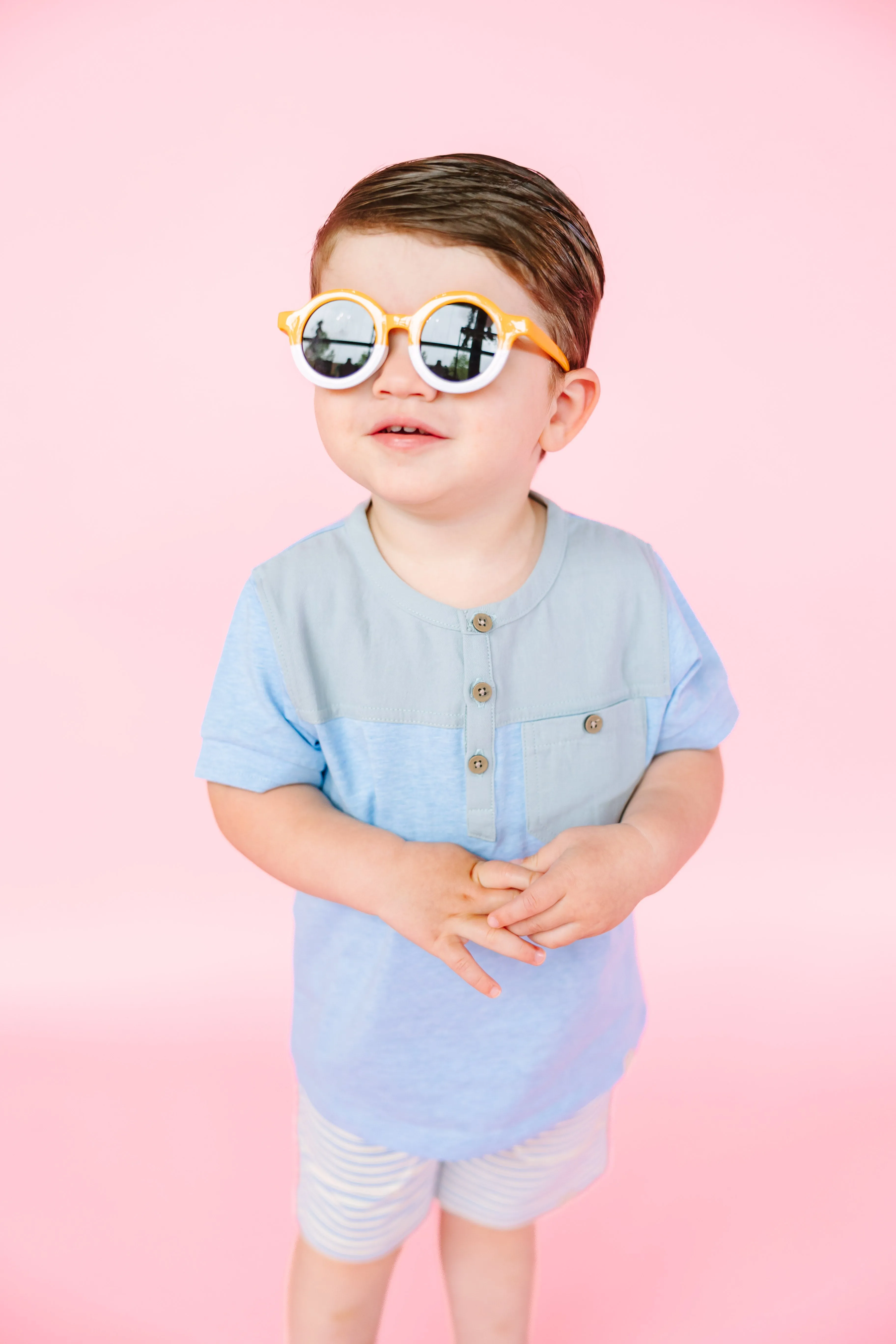 Cream/Blue Stripe Pique Shorts