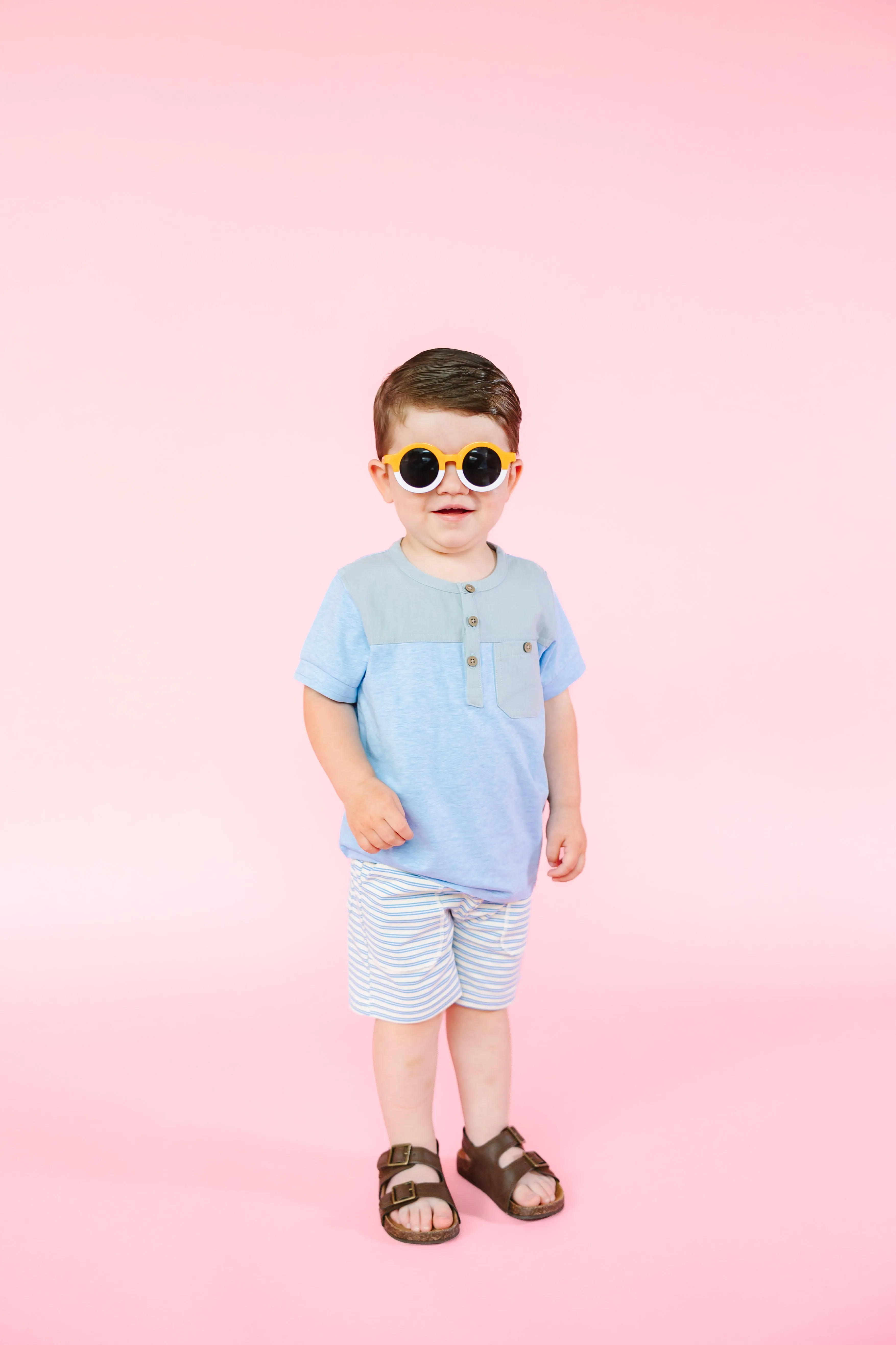 Cream/Blue Stripe Pique Shorts