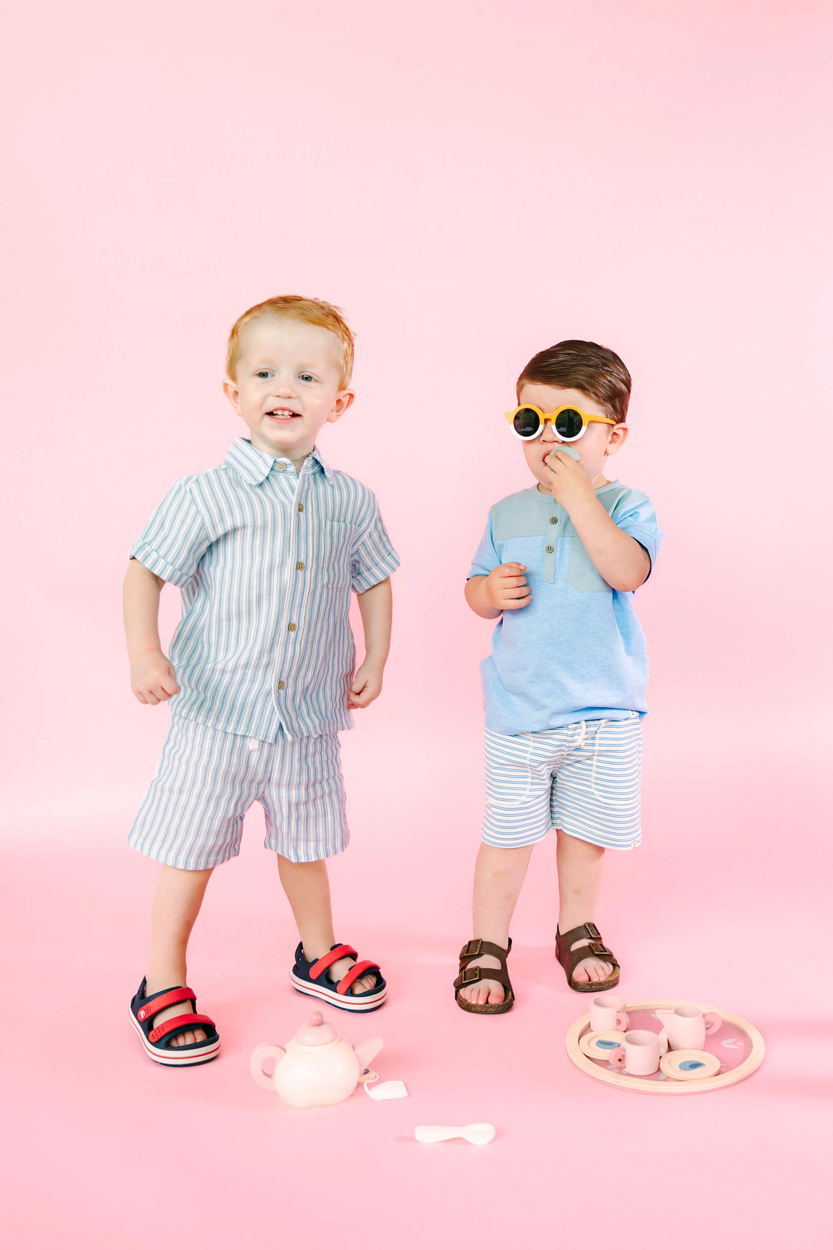 Cream/Blue Stripe Pique Shorts