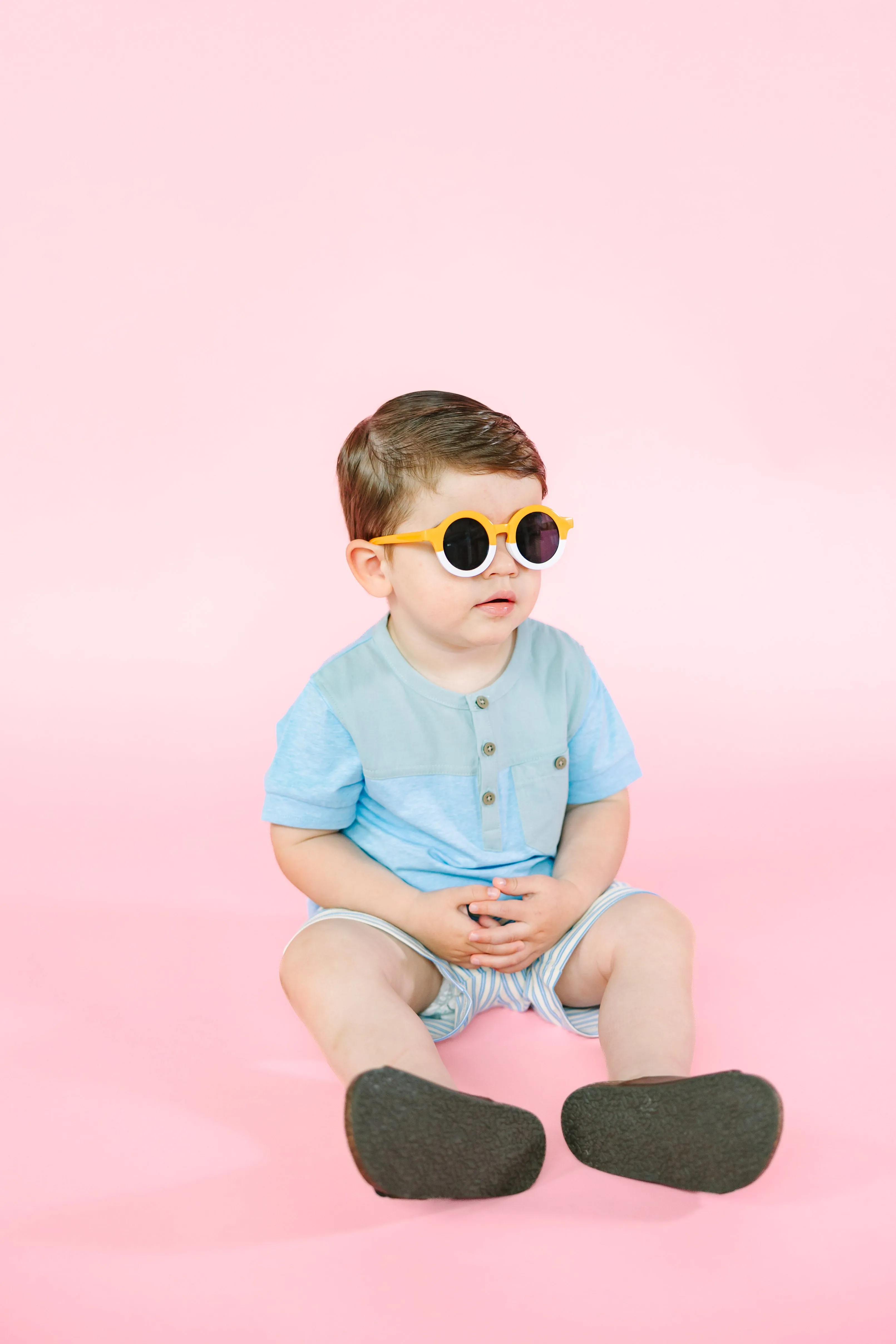 Cream/Blue Stripe Pique Shorts