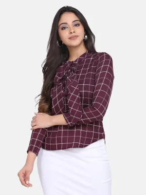 Crepe Front Tie Top - Maroon