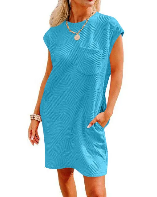 Cross Border   Independent Station TikTok Leisure Sports round Neck Pocket Short Sleeve Loose Dress