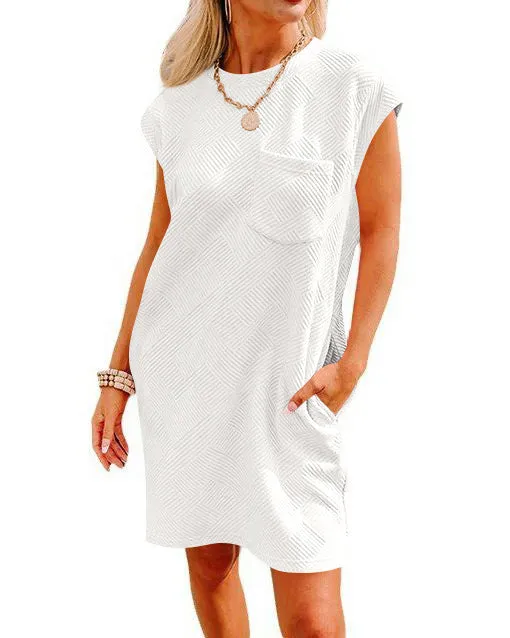 Cross Border   Independent Station TikTok Leisure Sports round Neck Pocket Short Sleeve Loose Dress