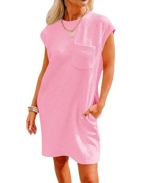 Cross Border   Independent Station TikTok Leisure Sports round Neck Pocket Short Sleeve Loose Dress