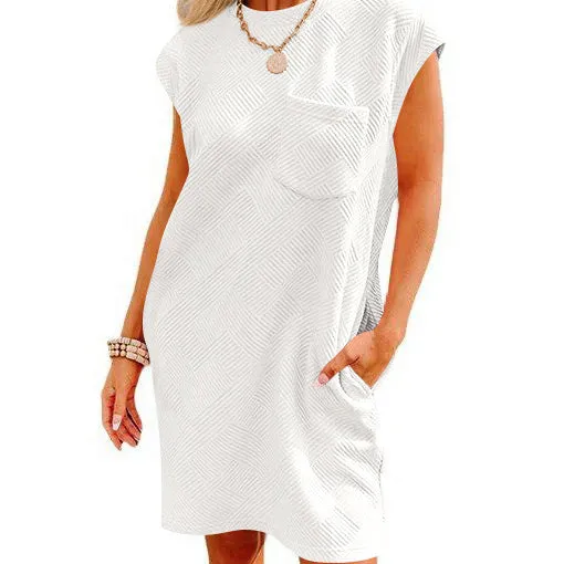 Cross Border   Independent Station TikTok Leisure Sports round Neck Pocket Short Sleeve Loose Dress