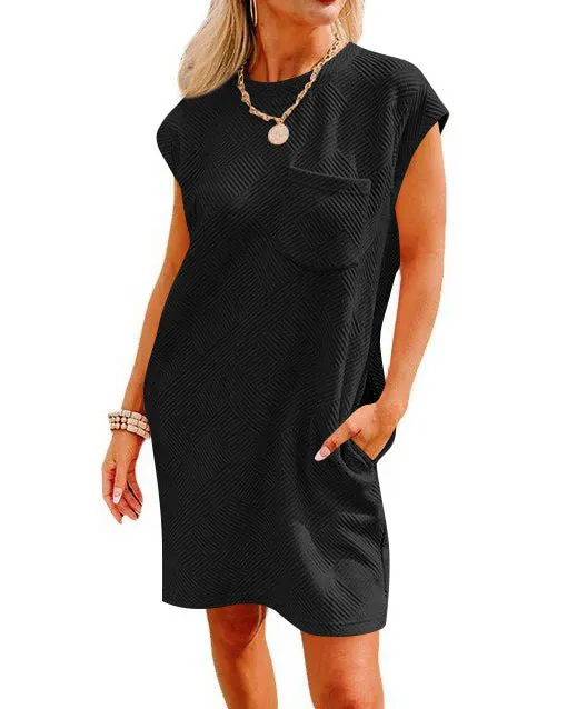Cross Border   Independent Station TikTok Leisure Sports round Neck Pocket Short Sleeve Loose Dress