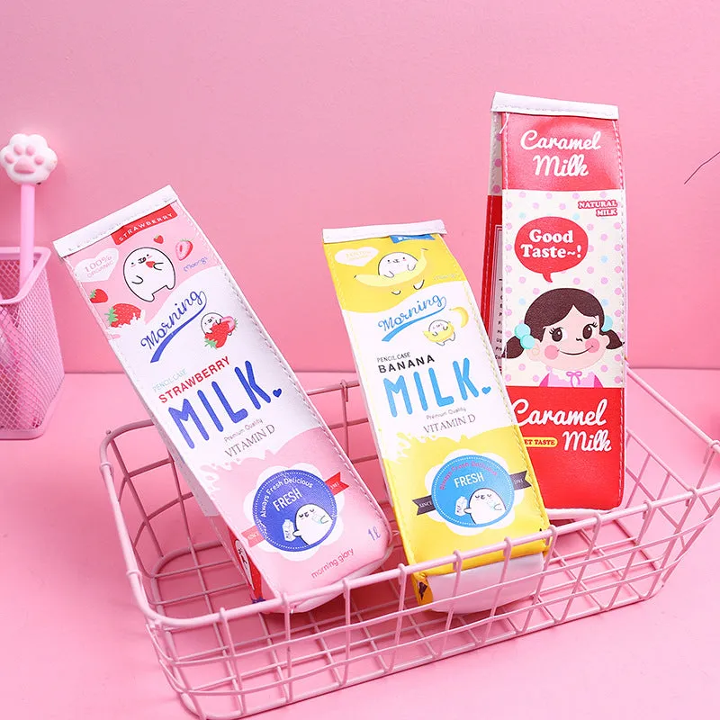 Cute Cartoon Milk Box Pencil Case