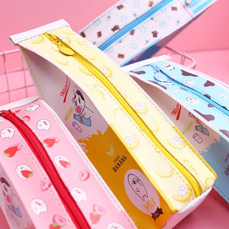 Cute Cartoon Milk Box Pencil Case