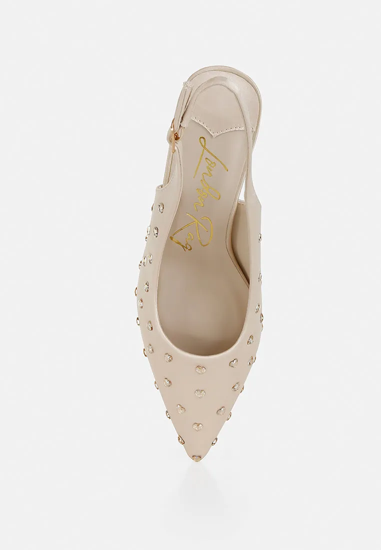 Dasavla Heart-Shaped Rhinestone Studded Slingbacks