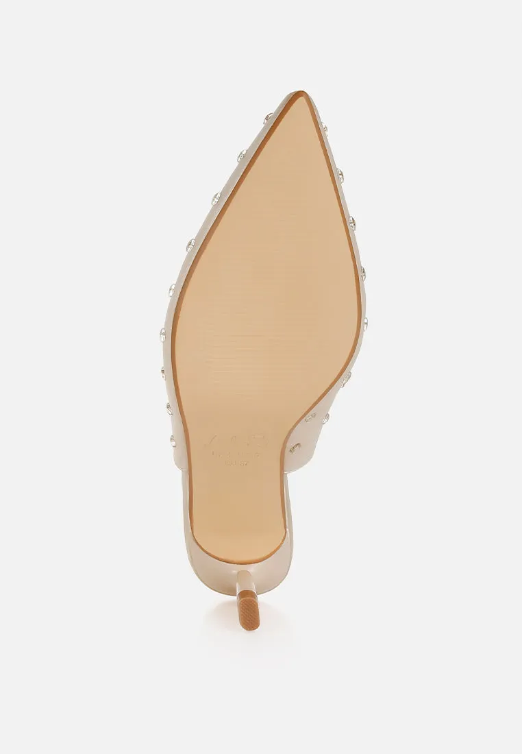 Dasavla Heart-Shaped Rhinestone Studded Slingbacks