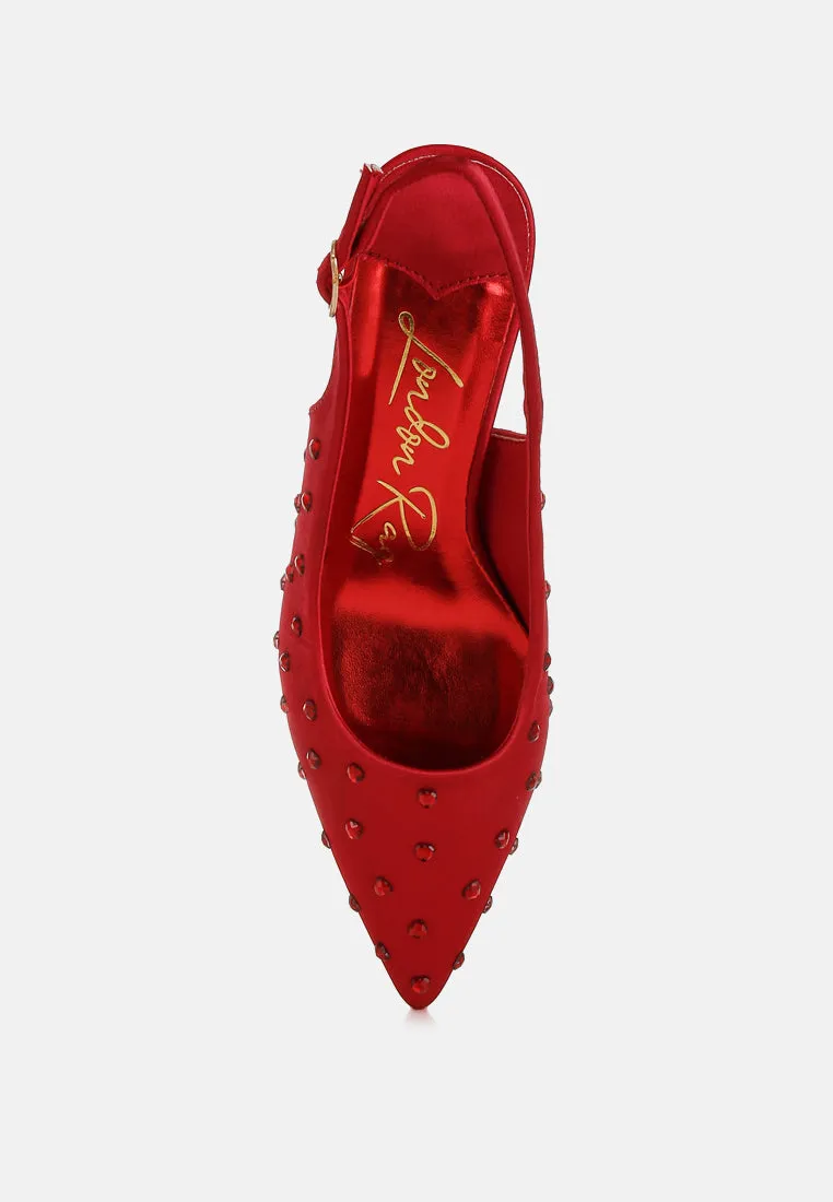 Dasavla Heart-Shaped Rhinestone Studded Slingbacks
