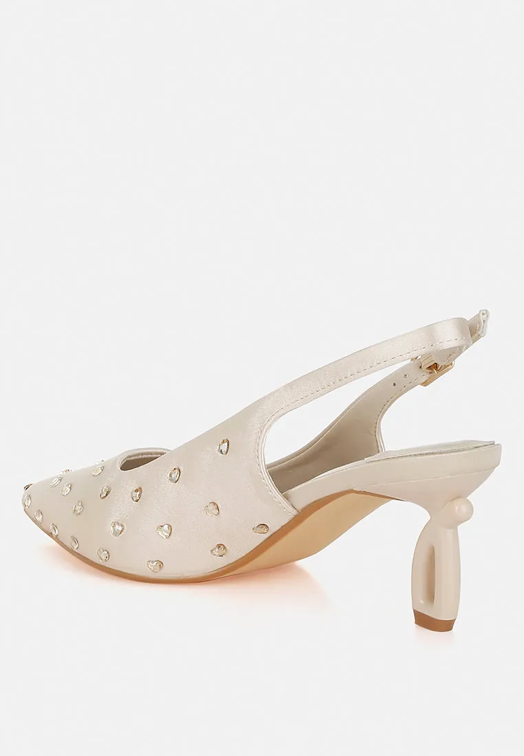 Dasavla Heart-Shaped Rhinestone Studded Slingbacks