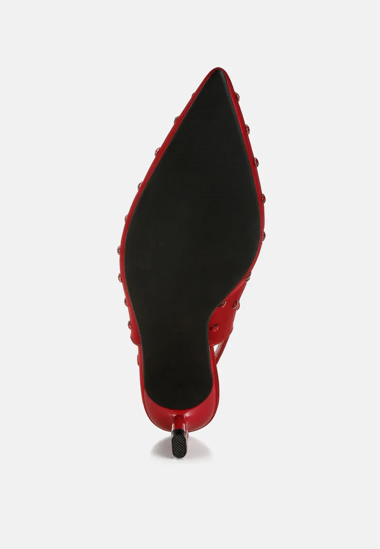 Dasavla Heart-Shaped Rhinestone Studded Slingbacks