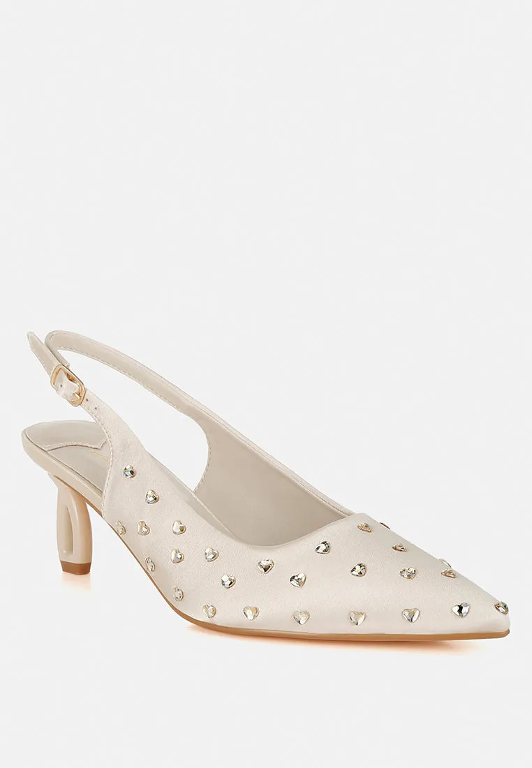 Dasavla Heart-Shaped Rhinestone Studded Slingbacks