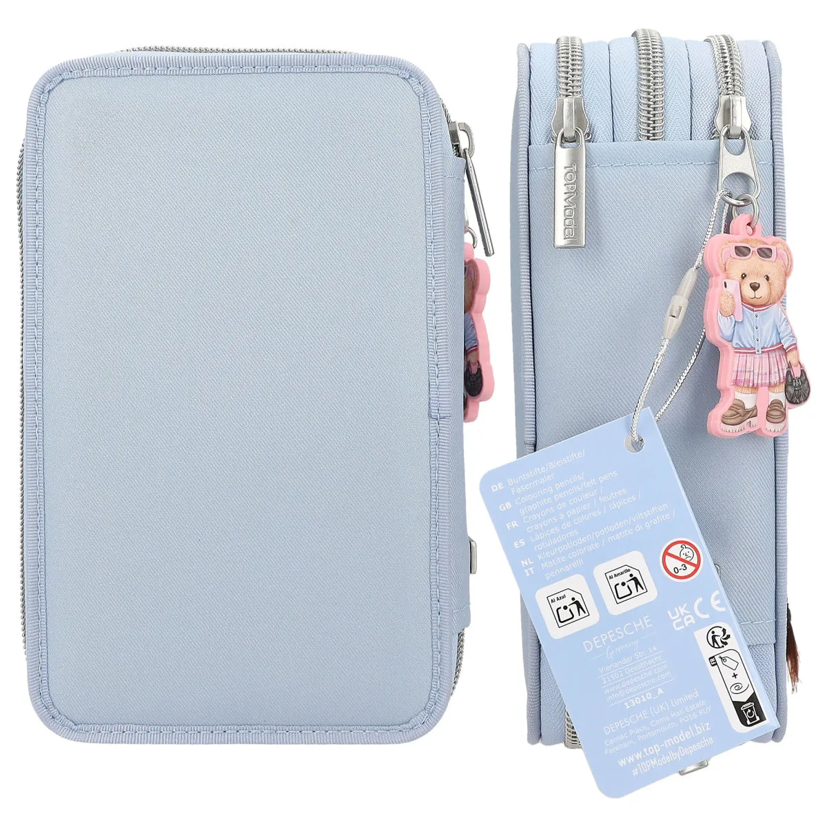 Depesche TOPModel 3-Compartment Pencil Case with Team Teddy Application