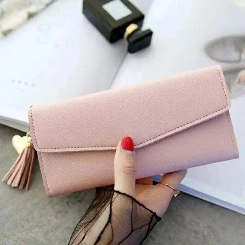 Designer Leather Coin Purses | Stylish Long Wallet with Tassel - WWC002