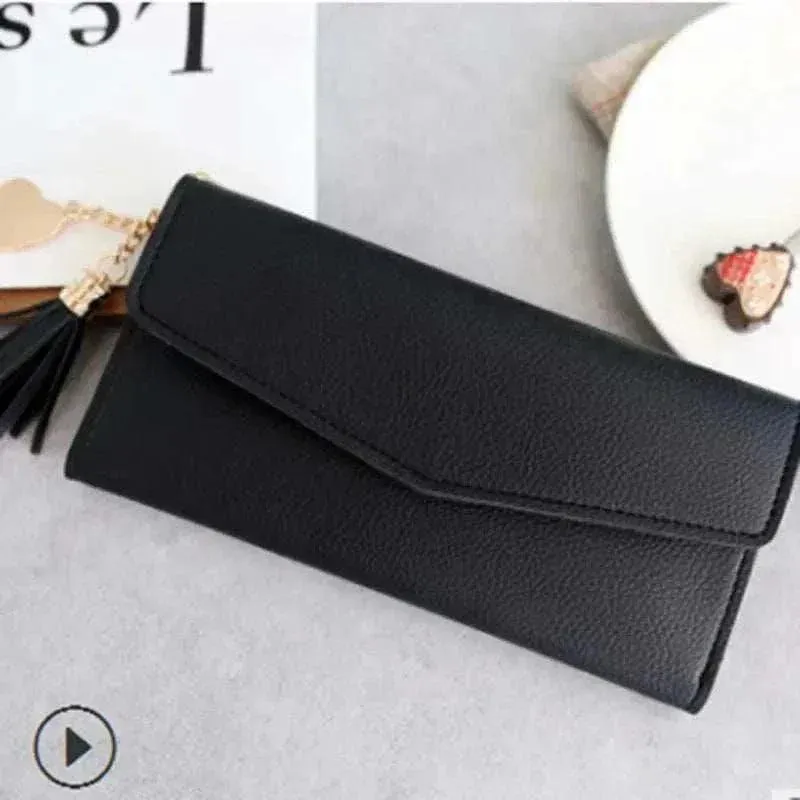 Designer Leather Coin Purses | Stylish Long Wallet with Tassel - WWC002