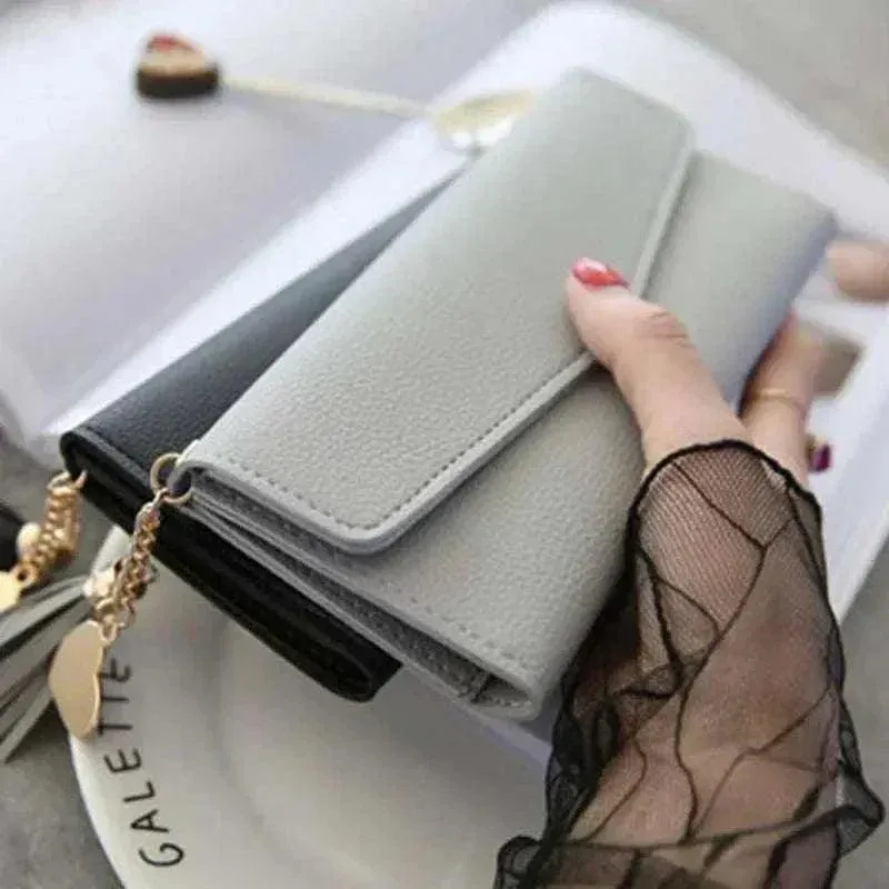 Designer Leather Coin Purses | Stylish Long Wallet with Tassel - WWC002