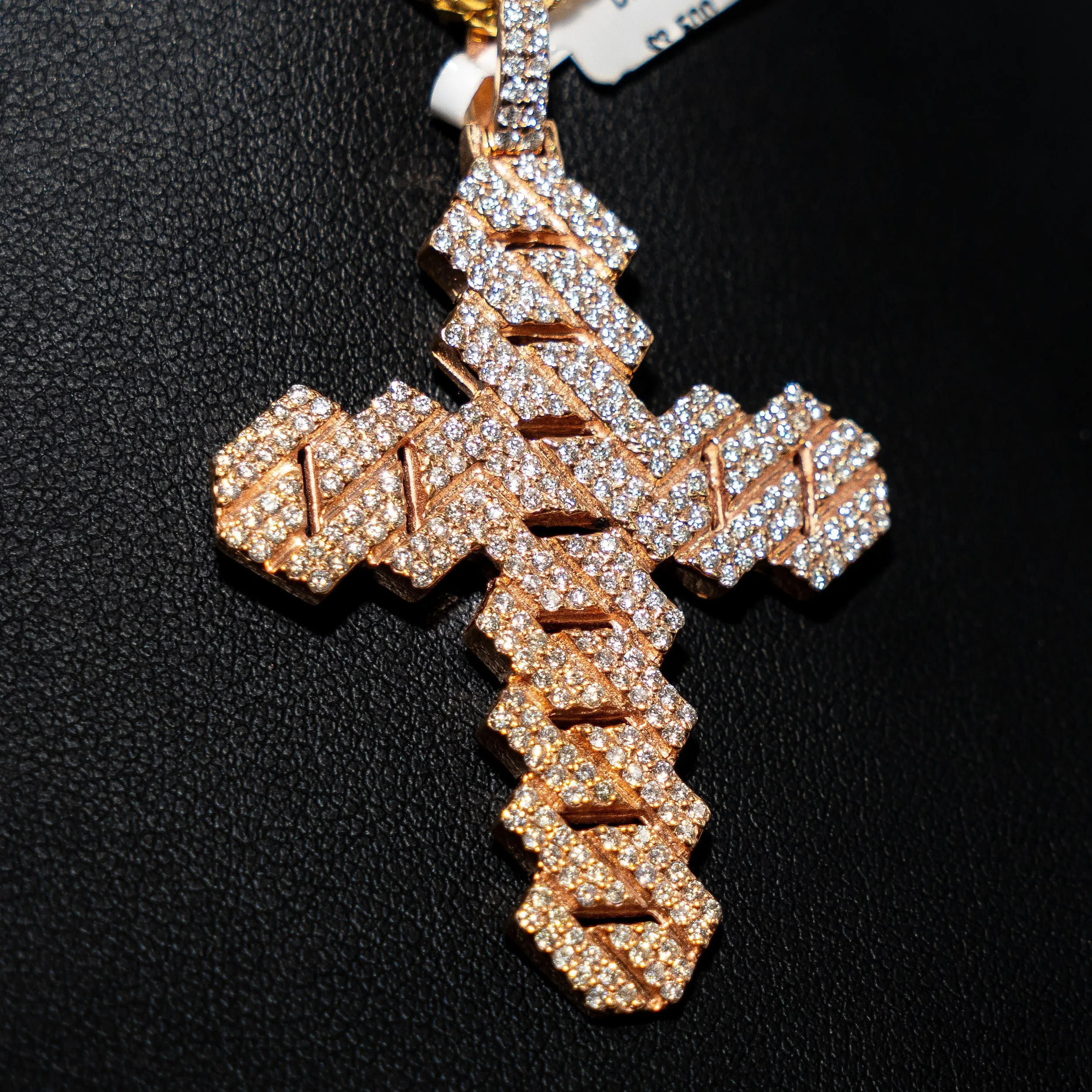 Diamond Cross Pendant 10K Rose Gold / 2.42Ct Dia / 11.6gr