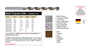 DRILL BIT MULTI PURPOSE CARBIDE TIP